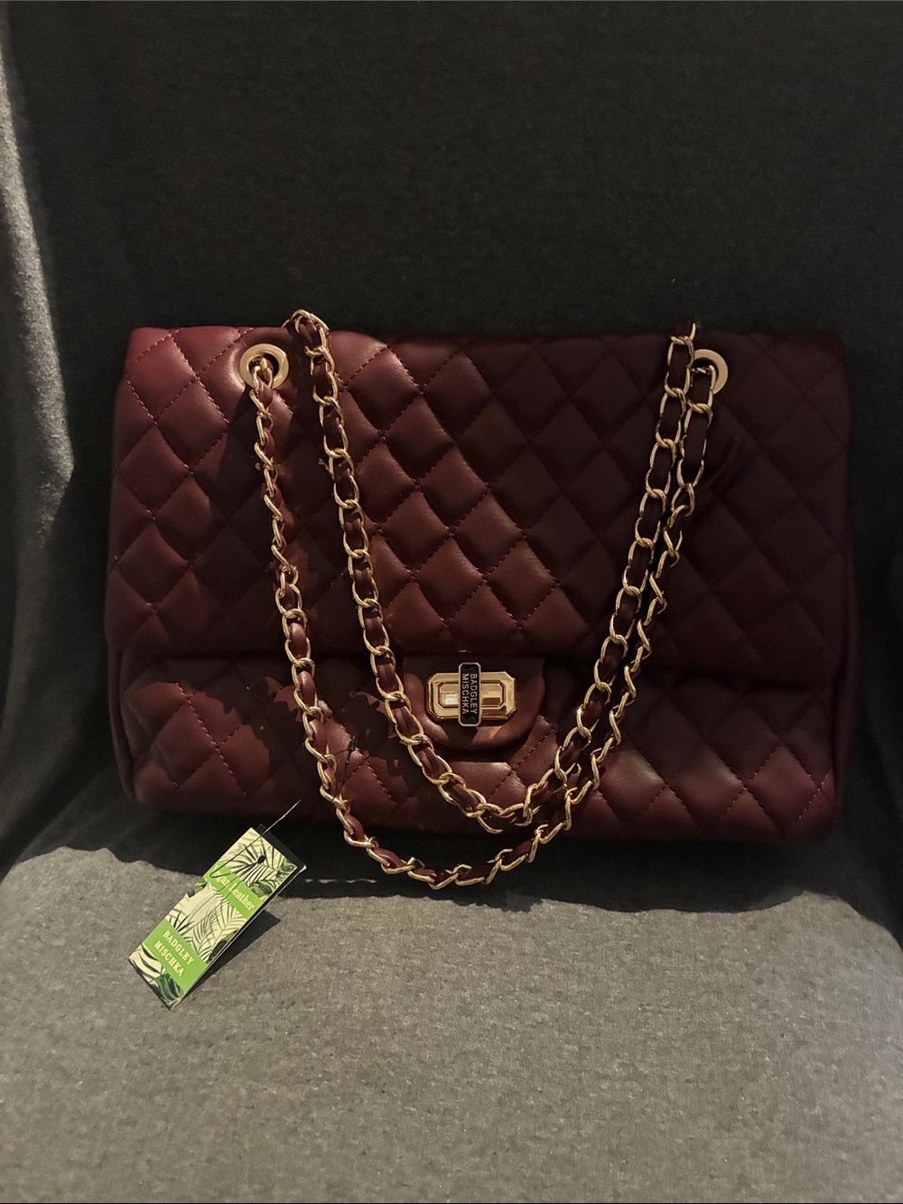 Badgley Mischka Quilted Chain-Handle Shoulder Bag - Burgundy